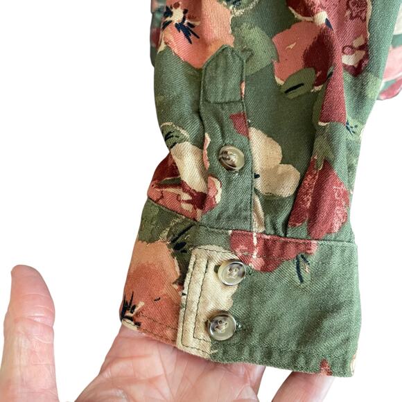 Cato Camouflage Floral Boho Button Up Top Sz 14/16W Ruffled Feminine Fall Casual - Picture 6 of 9